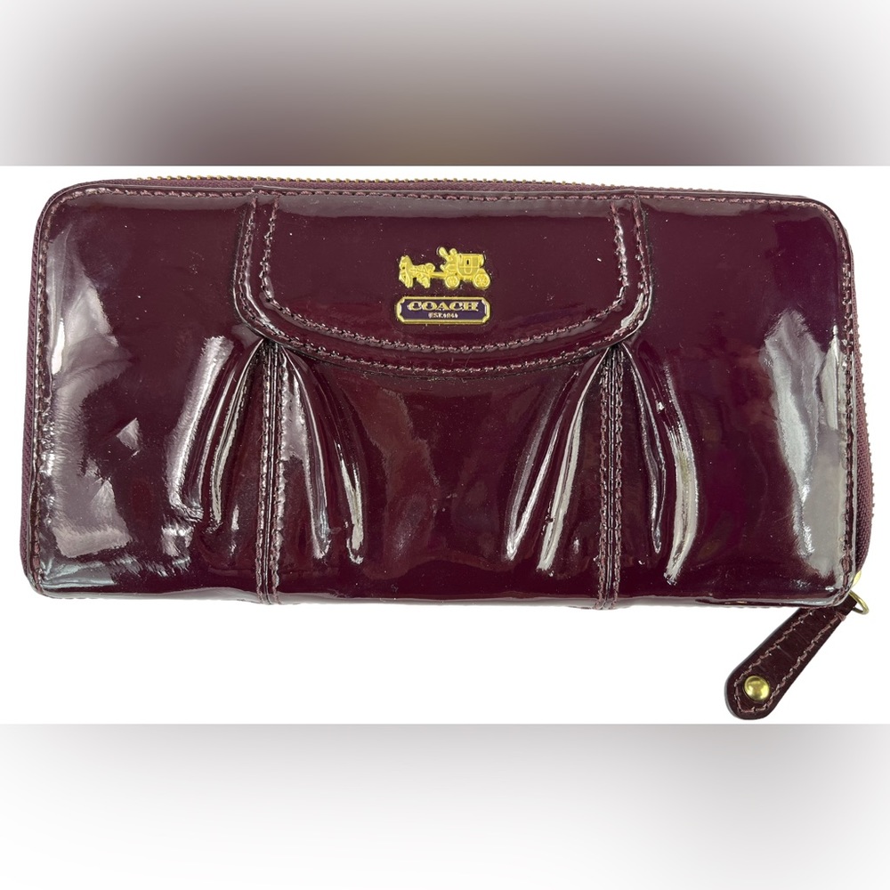 Coach Madison Patent Leather Large Accordion Zip Wallet